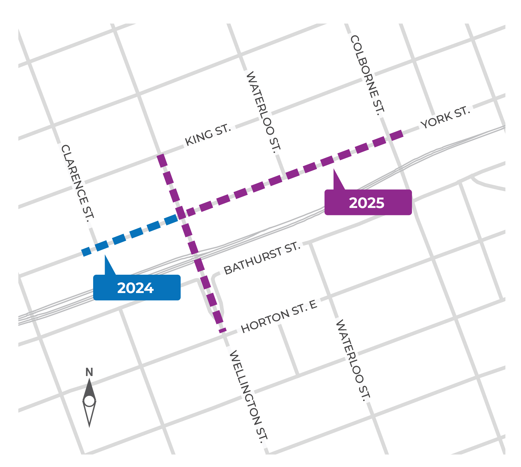 map showing construction project limits on york street from clarence to wellington