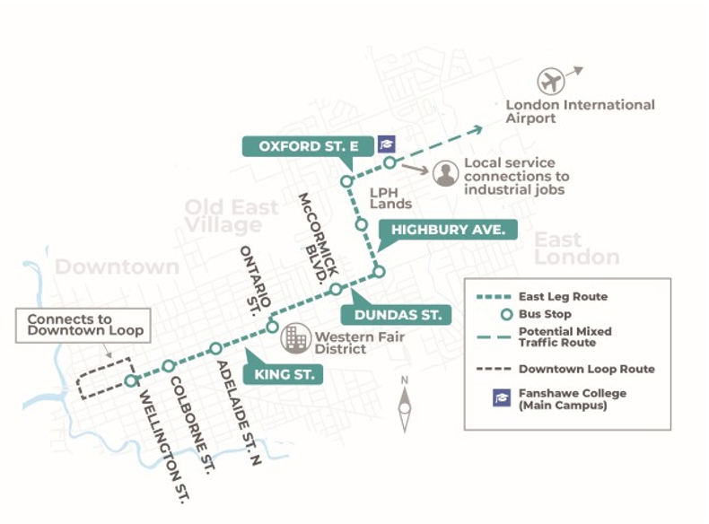 The East London Link will extend from Wellington Street to beyond the intersection of Oxford Street East and Highbury Avenue. This project will also connect to the Downtown Loop. For more information, please contact Jennie Dann by calling 519-661-2489 x 5823 or by emailing jdann@london.ca