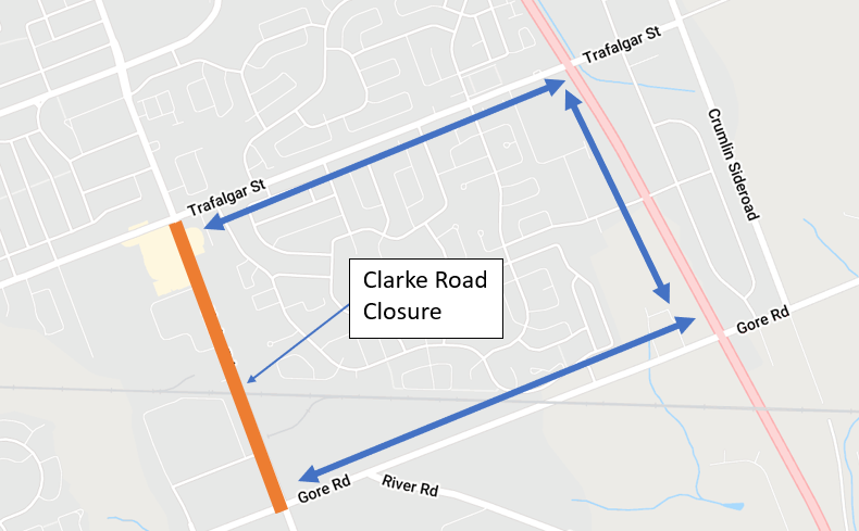 The Clarke Road closure. For more information, please contact John Bos at jbos@london.ca or  by calling 519-661-2489 x 7348