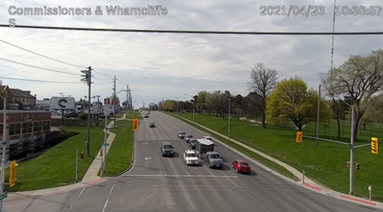 An example of footage from a new traffic monitoring camera at the intersection of Commissioners Road and Wharncliffe Road.