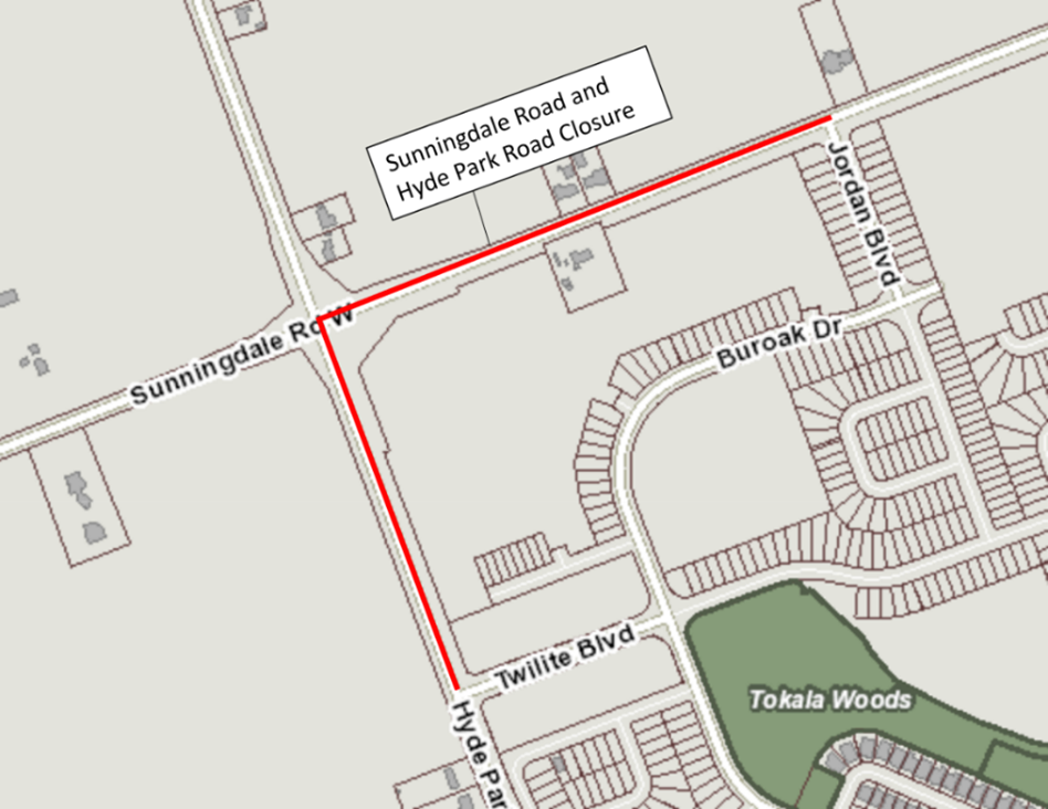 Sunningdale Rd and Hyde Park Rd closure map