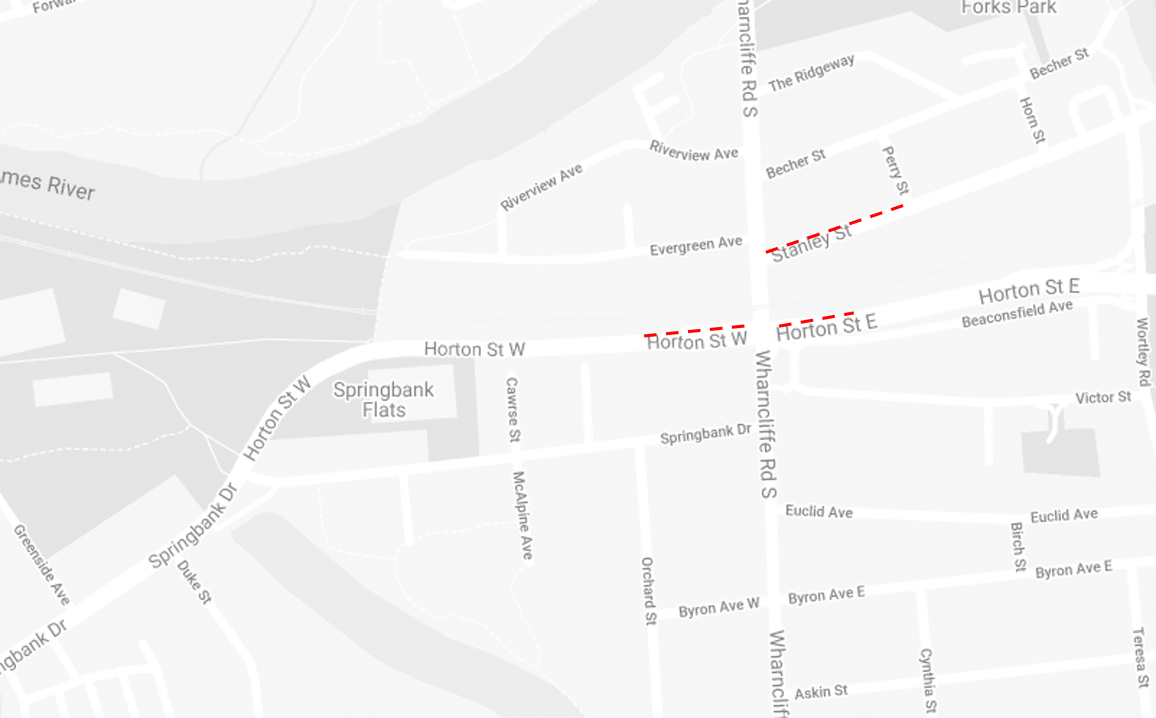 Map of Horton Street and Stanley Street lane restrictions