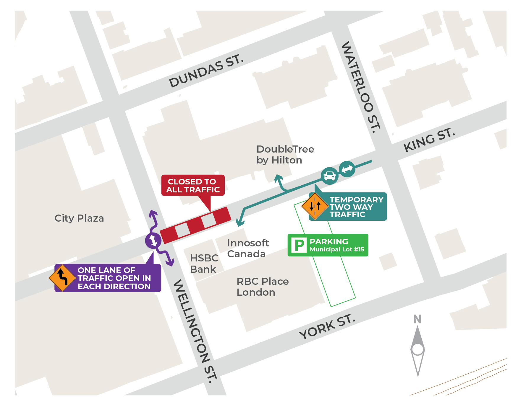 Map of Wellington and King to Waterloo closure 