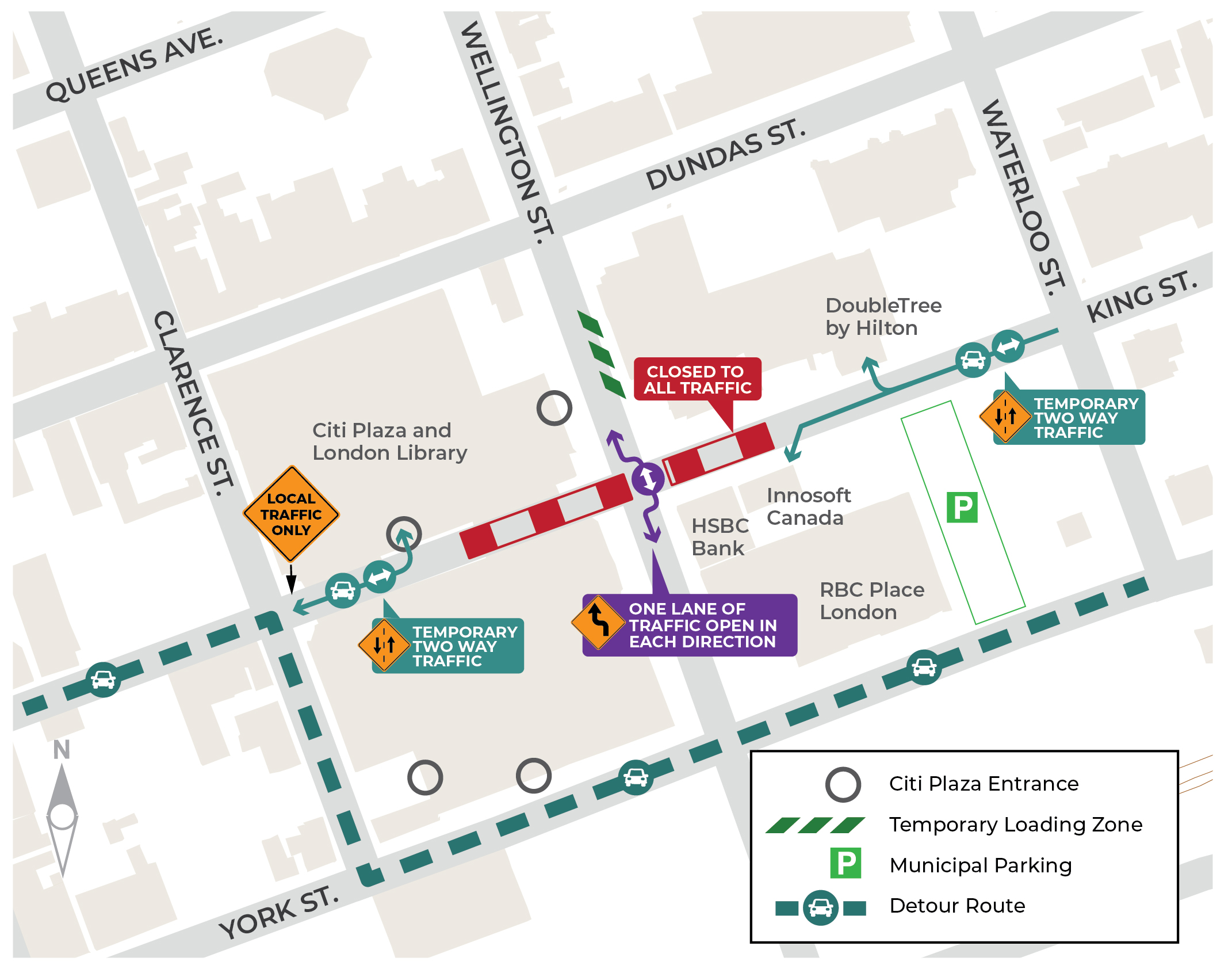 A map of the King Street closure between Clarence and Wellington Streets beginning Monday, May 16. 