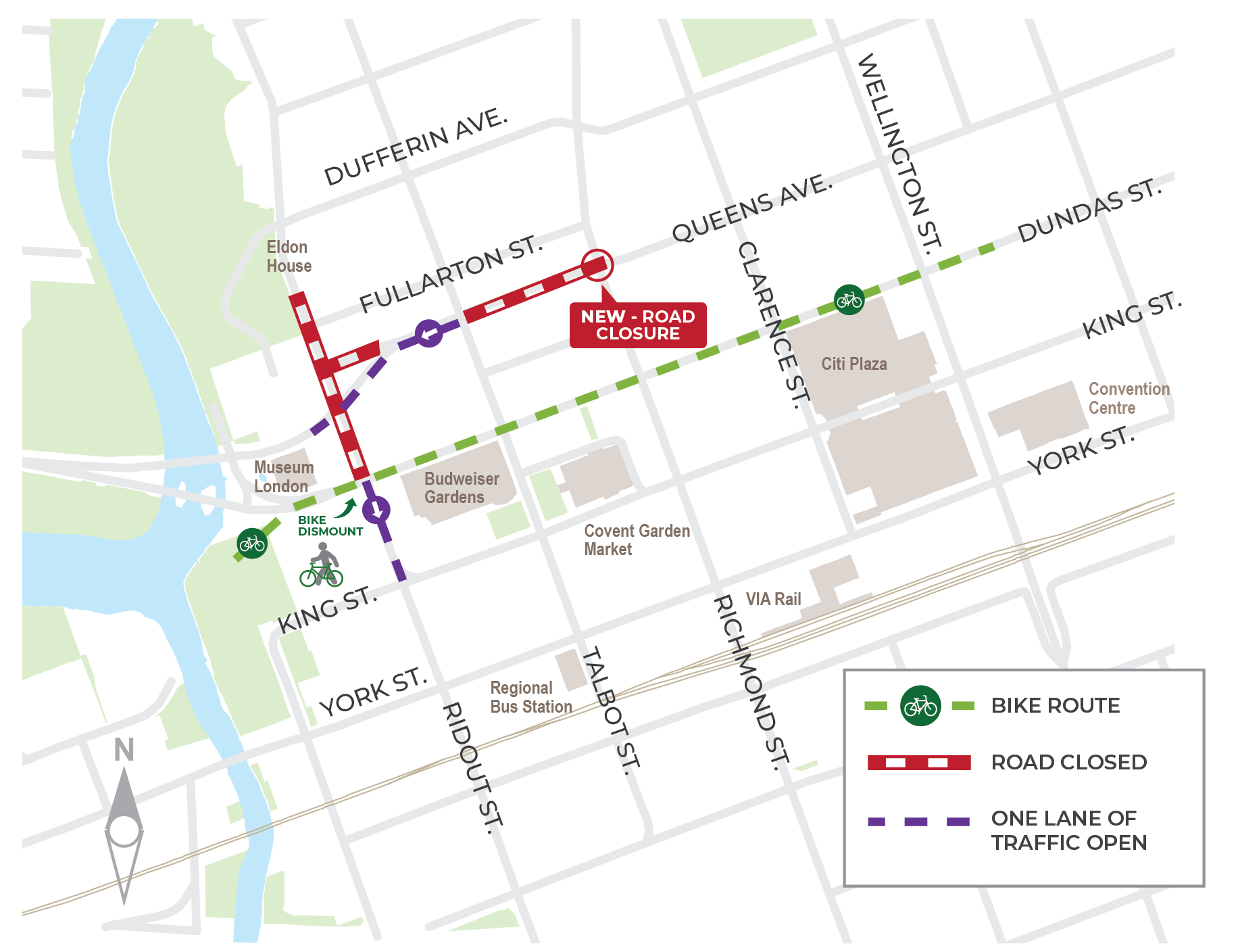 A map of current downtown loop road closures