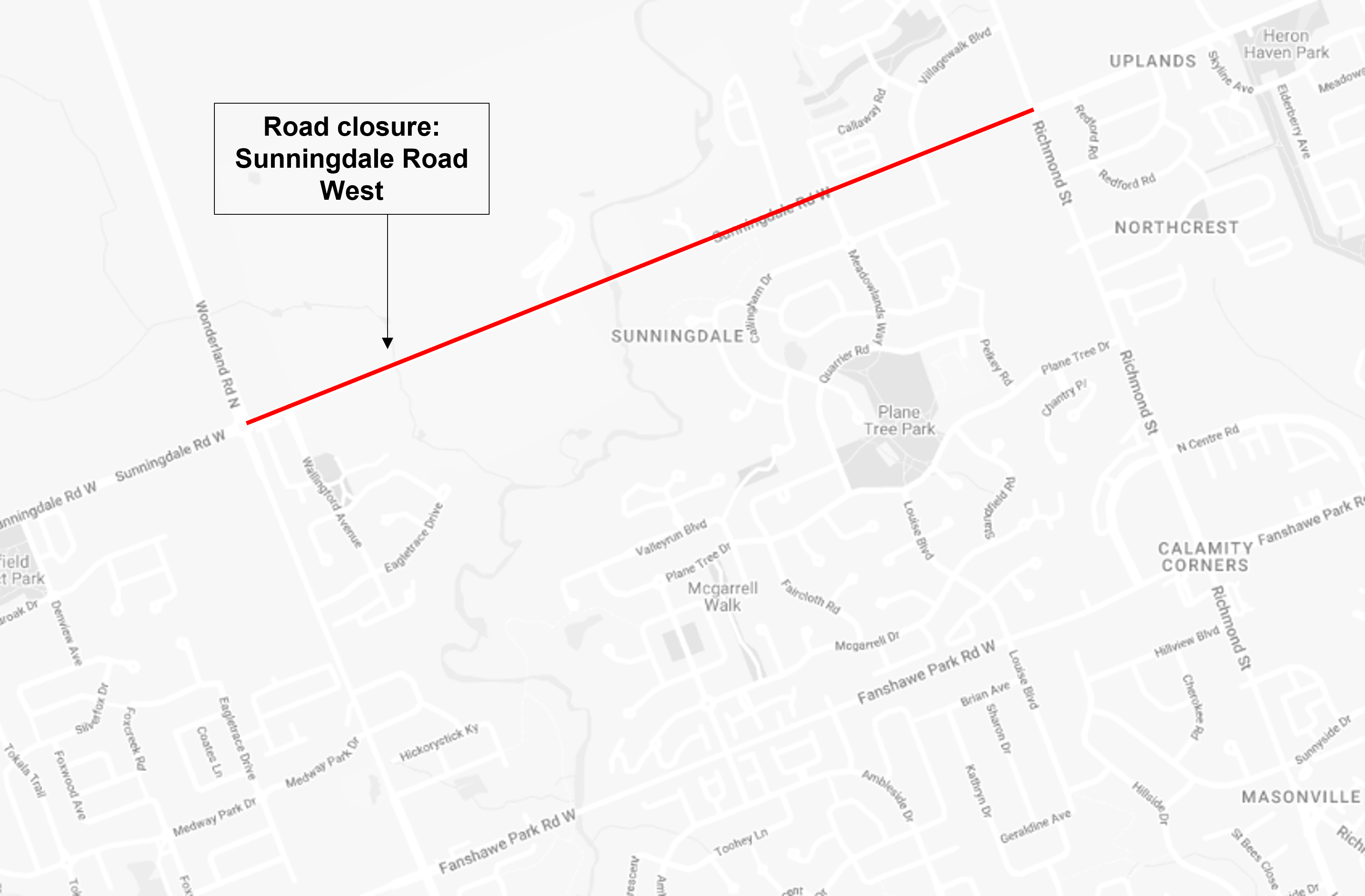 Map of Sunningdale Road closure