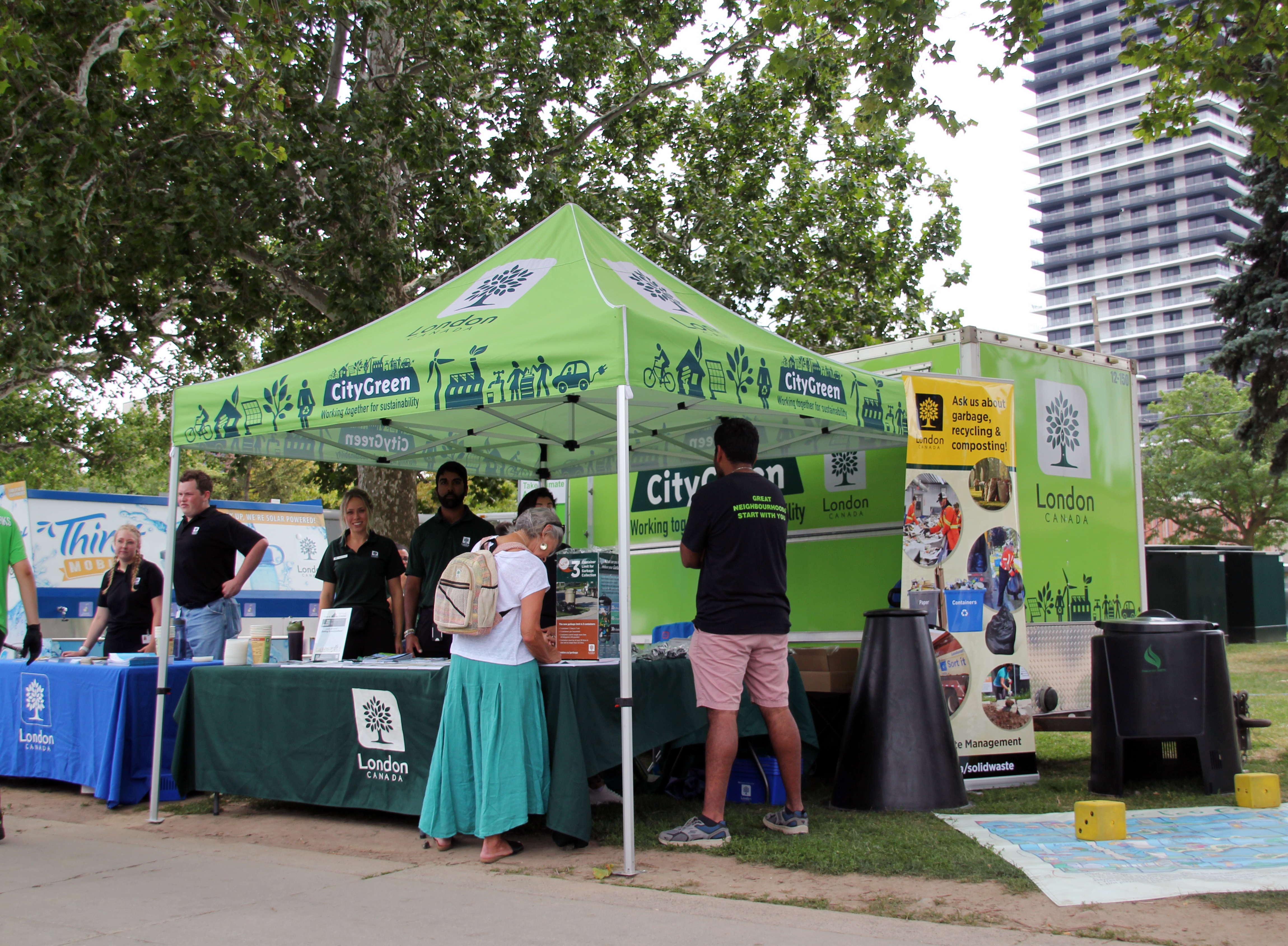 A CityGreen display and tent at a festival in Victoria Park. 