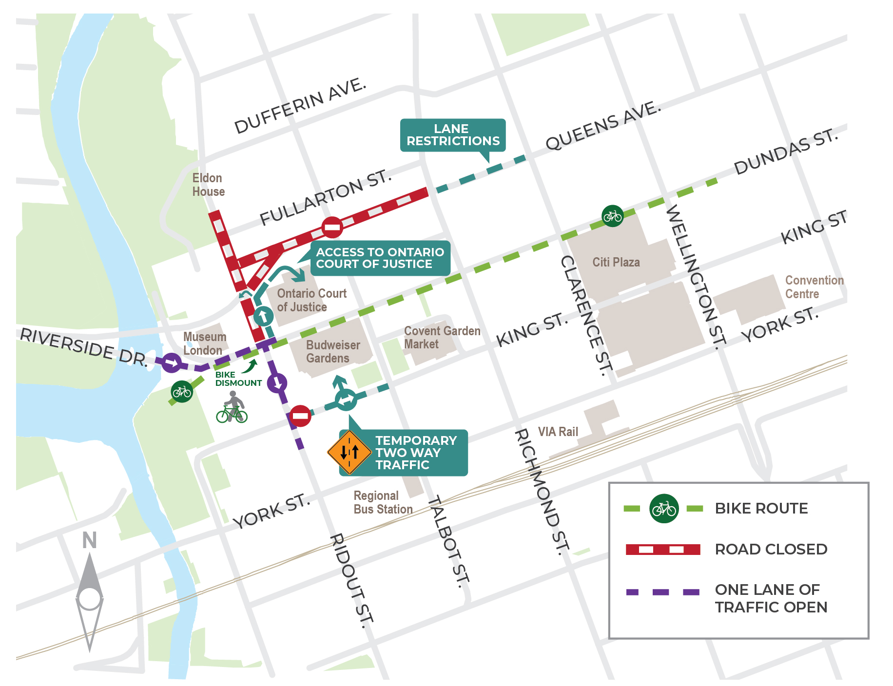 This map shows the upcoming traffic changes downtown