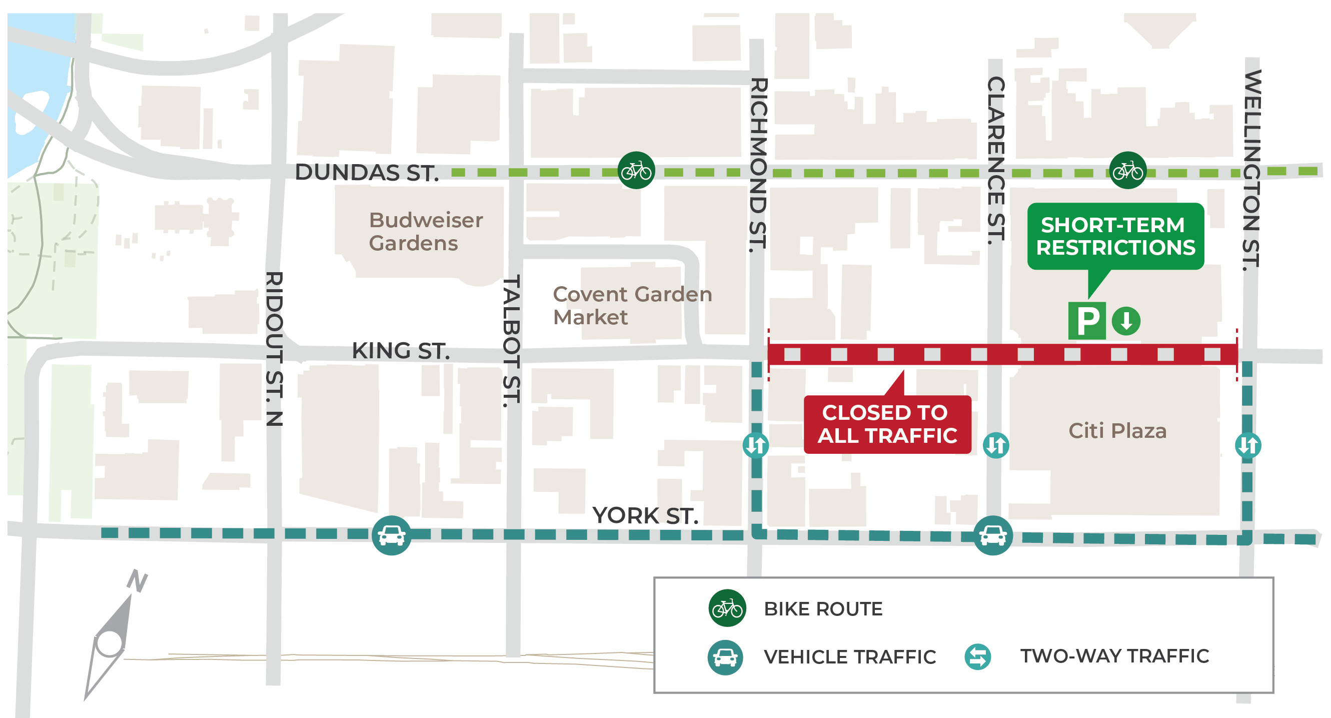 A Map of Road Closure - King Street Between Wellington and Richmond