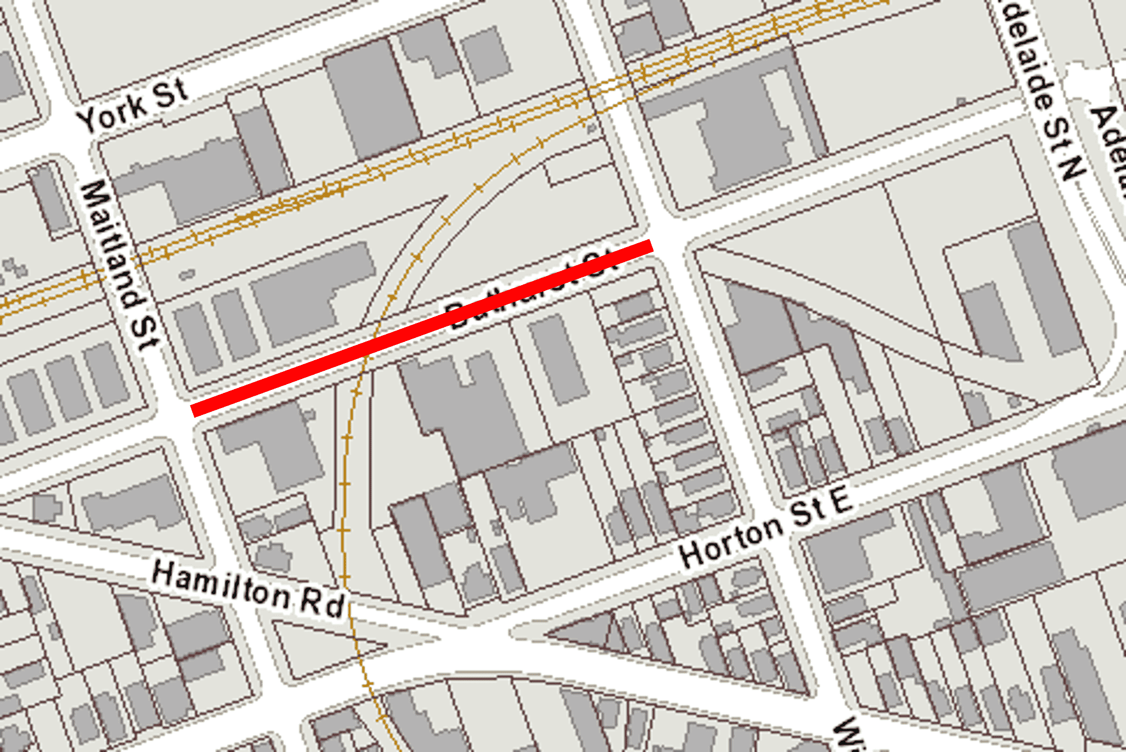 Map of upcoming road closure at Bathust Street