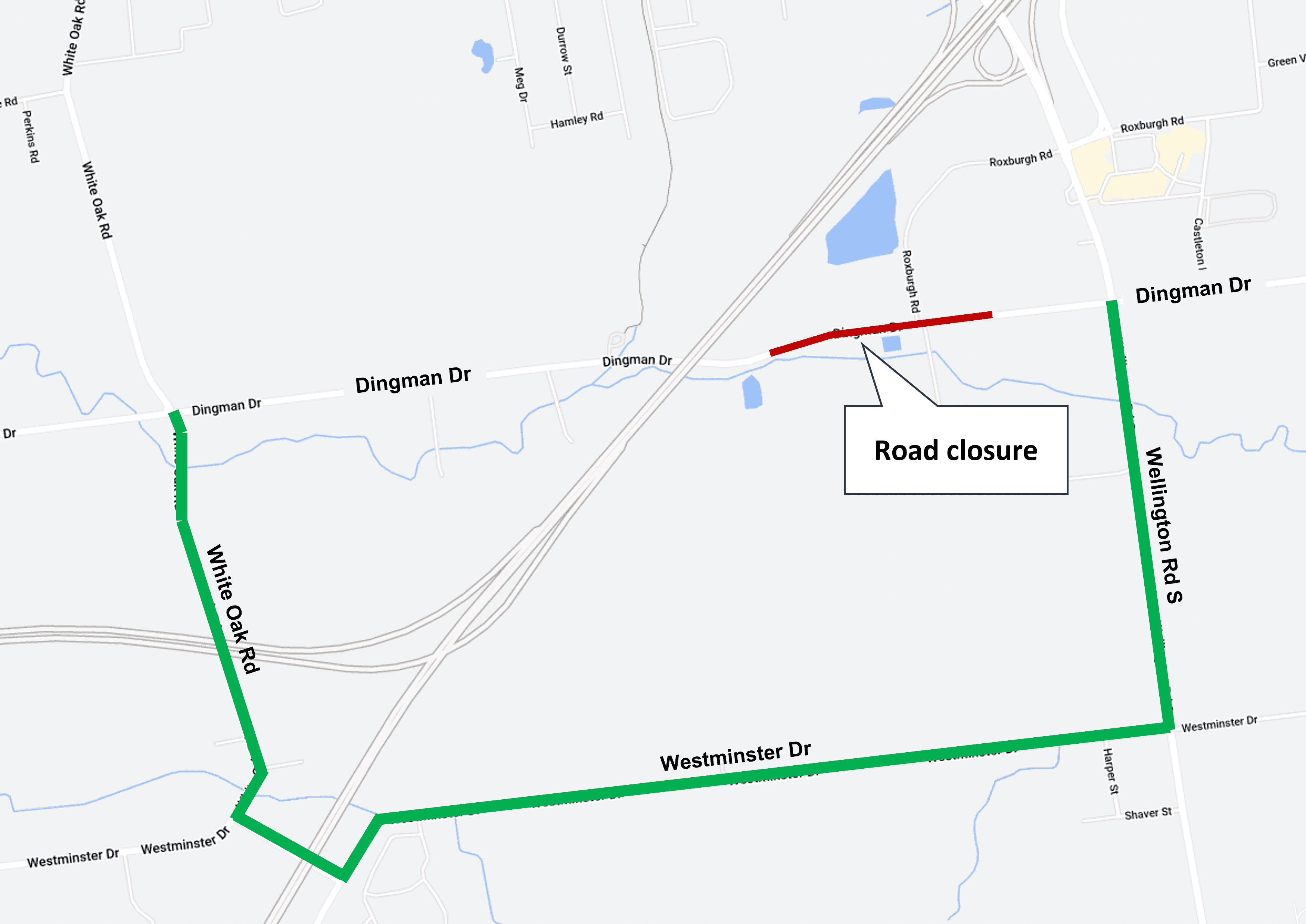 Map of Dingman Drive closure