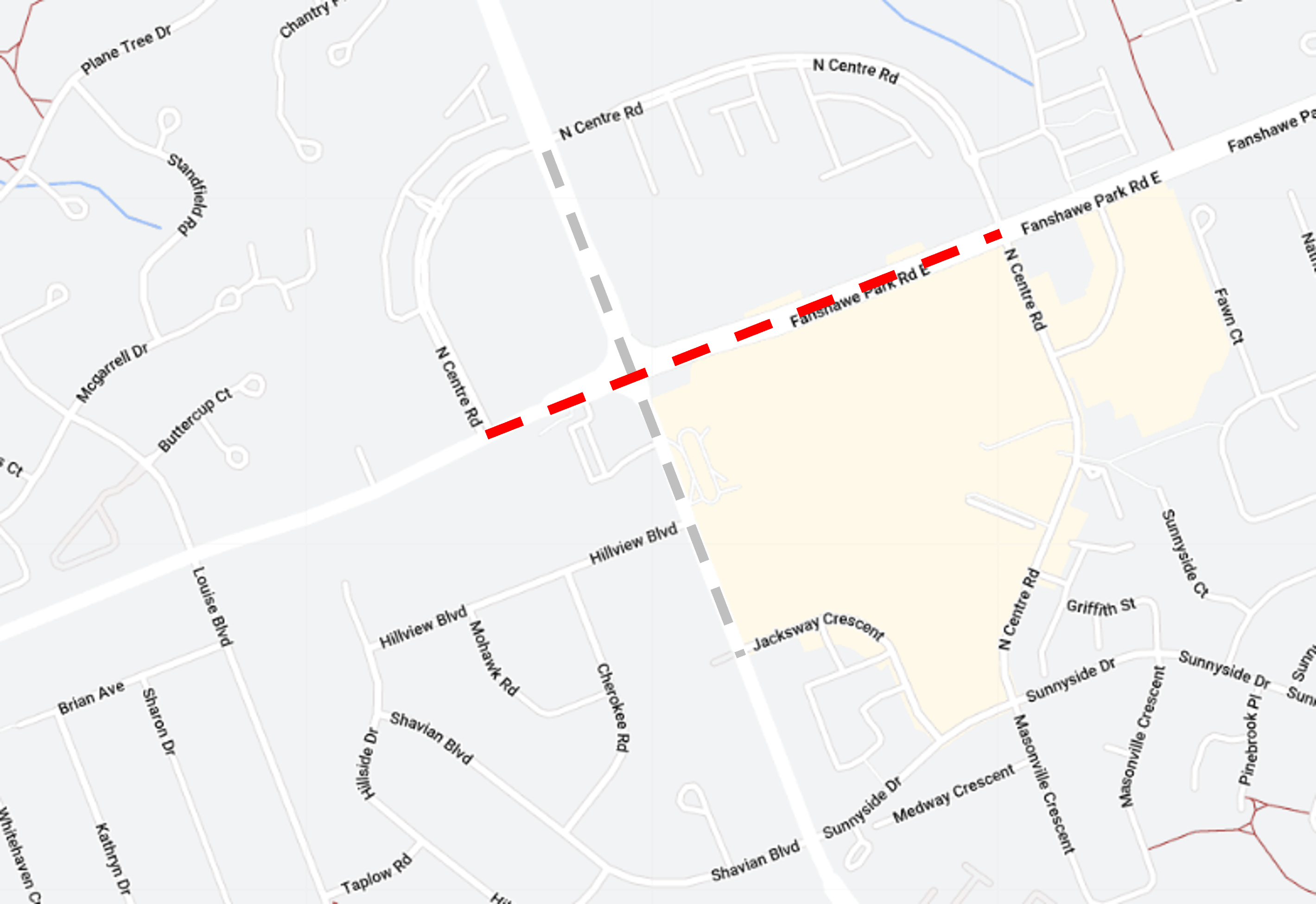 A map of the current and upcoming road restrictions for the Fanshawe Park Road and Richmond Street project. 