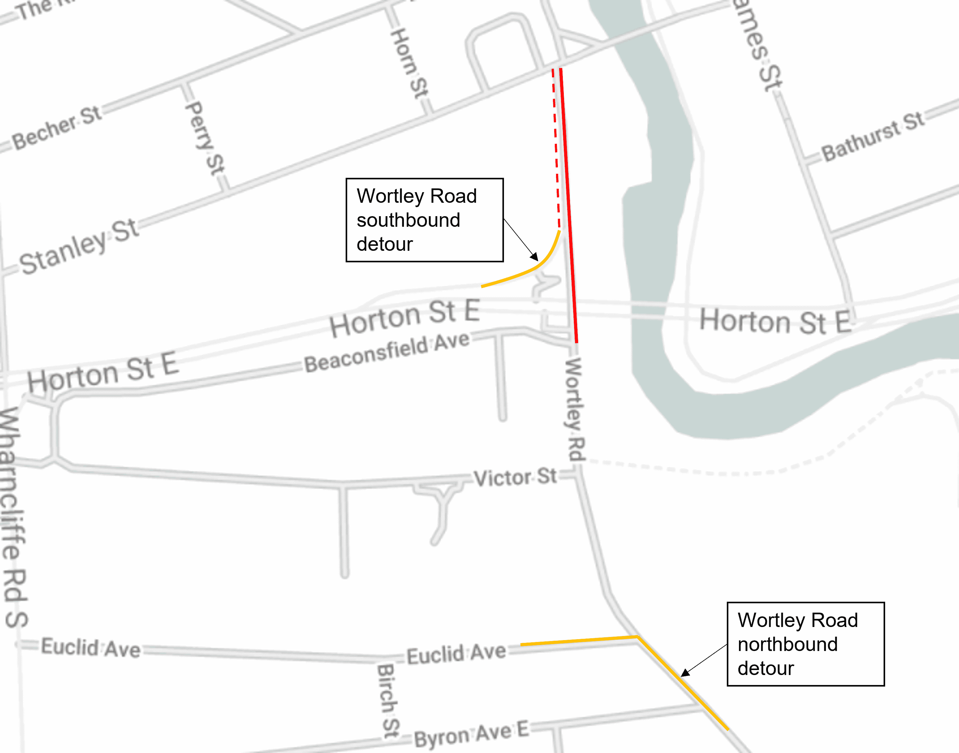 Map of Wortley Road closure and detours