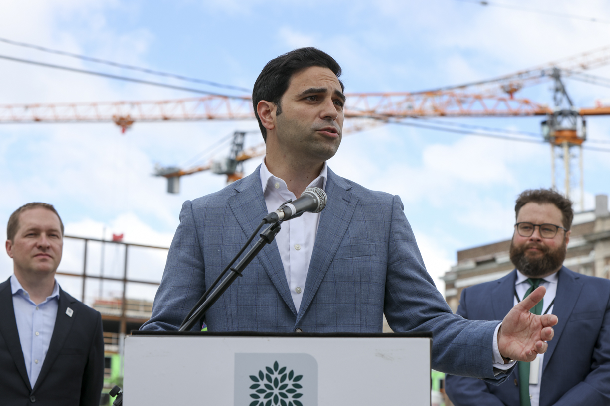 Parliamentary Secretary Peter Fragiskatos speaking at a funding announcement in the SoHo neighbourhood and Old Victoria Hospital Lands currently under construction. 