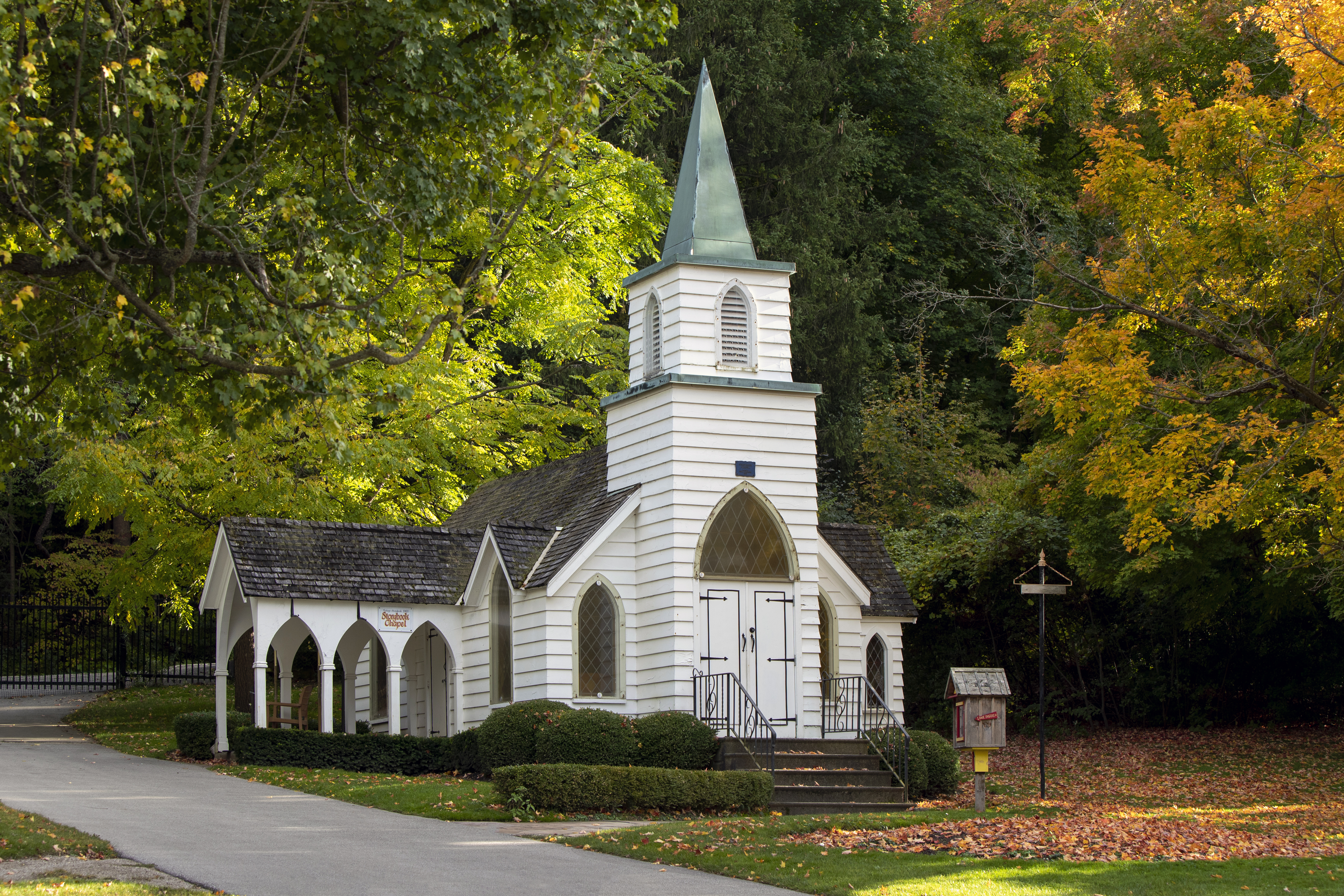 The white church at Storybook Gardens.