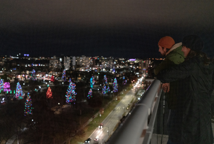 Londoners enjoying the holiday lights at Victoria Park.