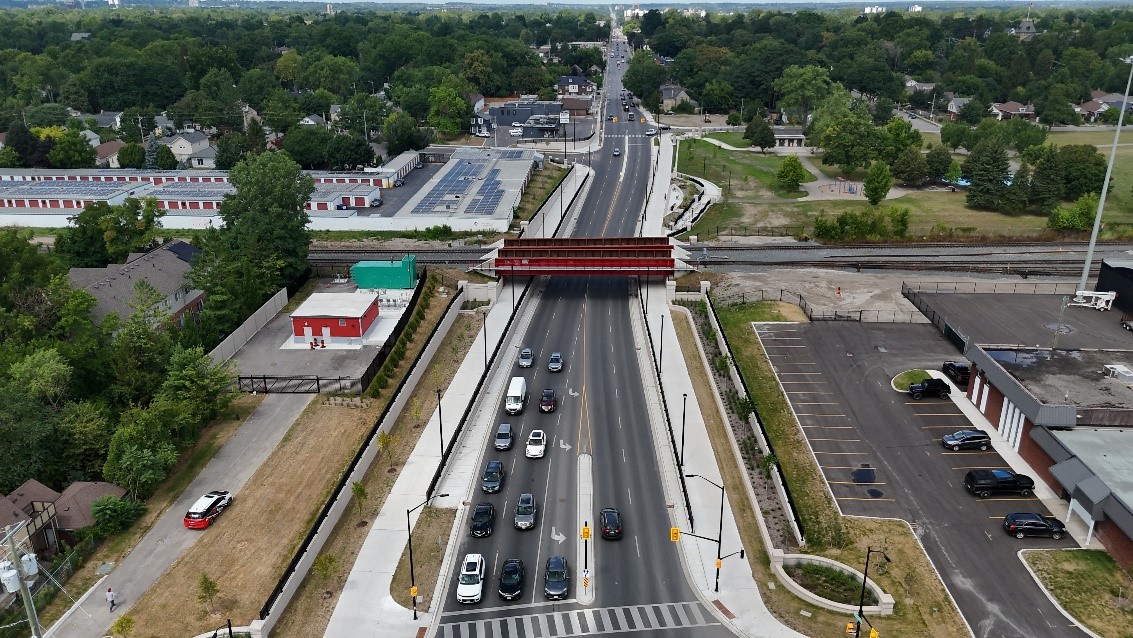 Aerial view of the completed Adelaide Underpass and surrounding multi-use paths.