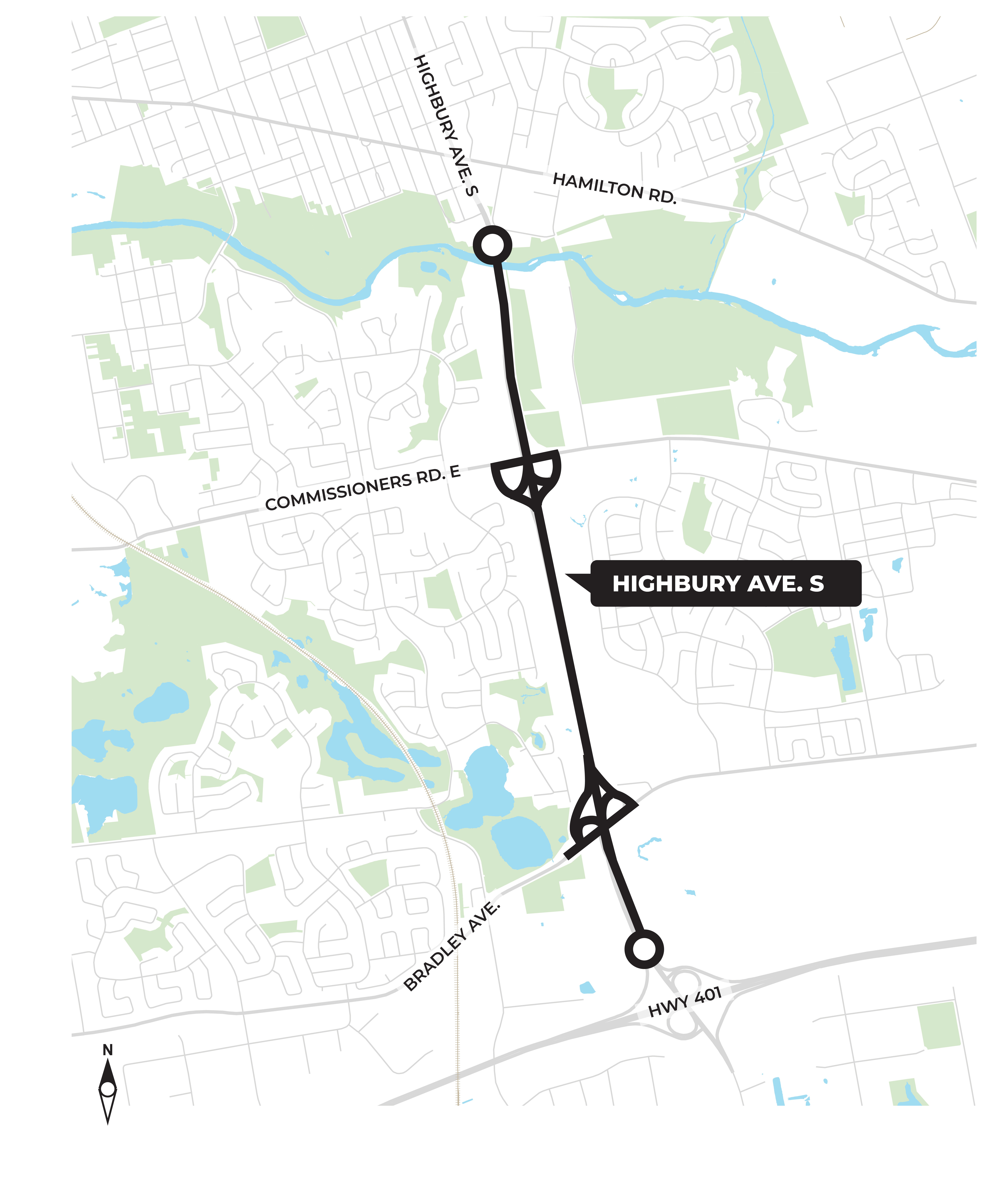 Highbury Avenue from the Thames River to Highway 401, including bridge work at Commissioners and Bradley