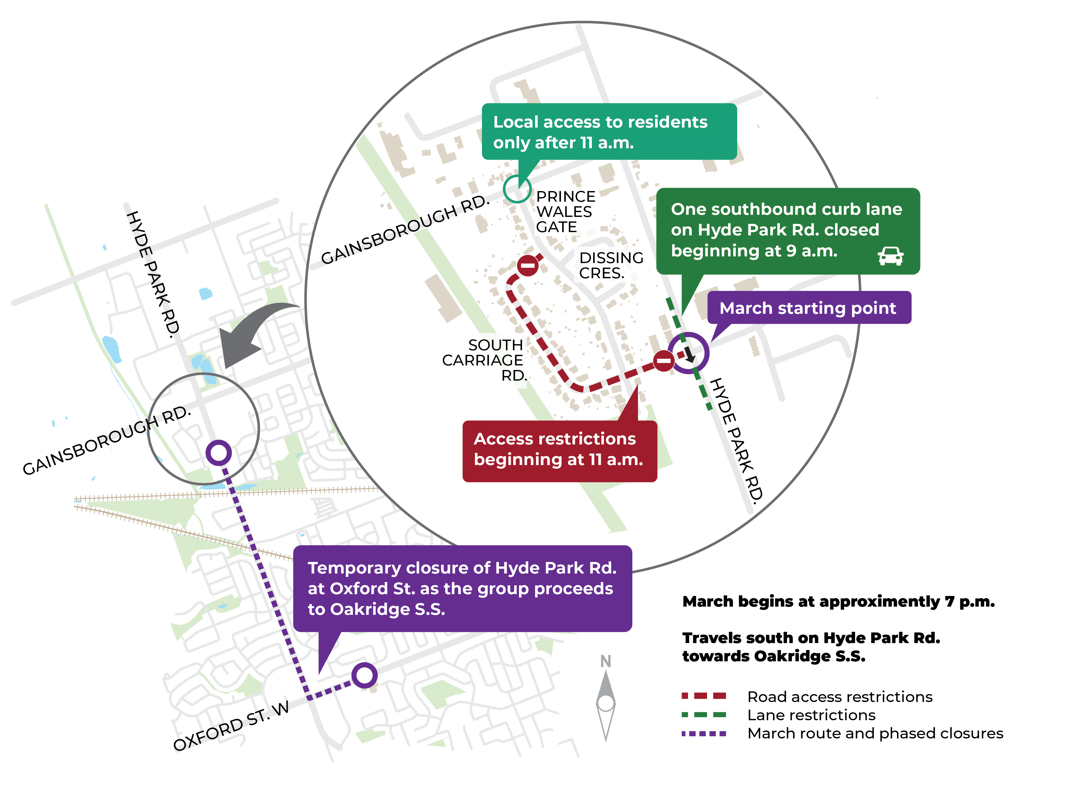 Map detailing June 6 road closures in north west london