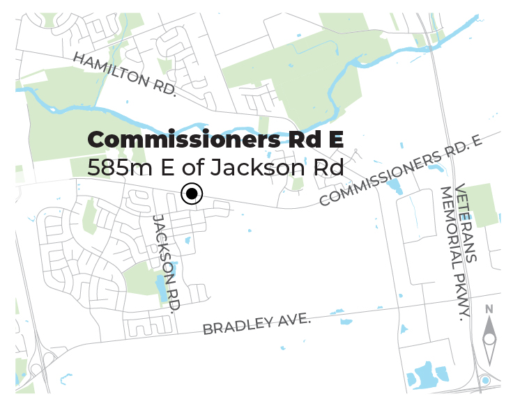 A map showing the location of the culvert replacement on Commissioners Road East.
