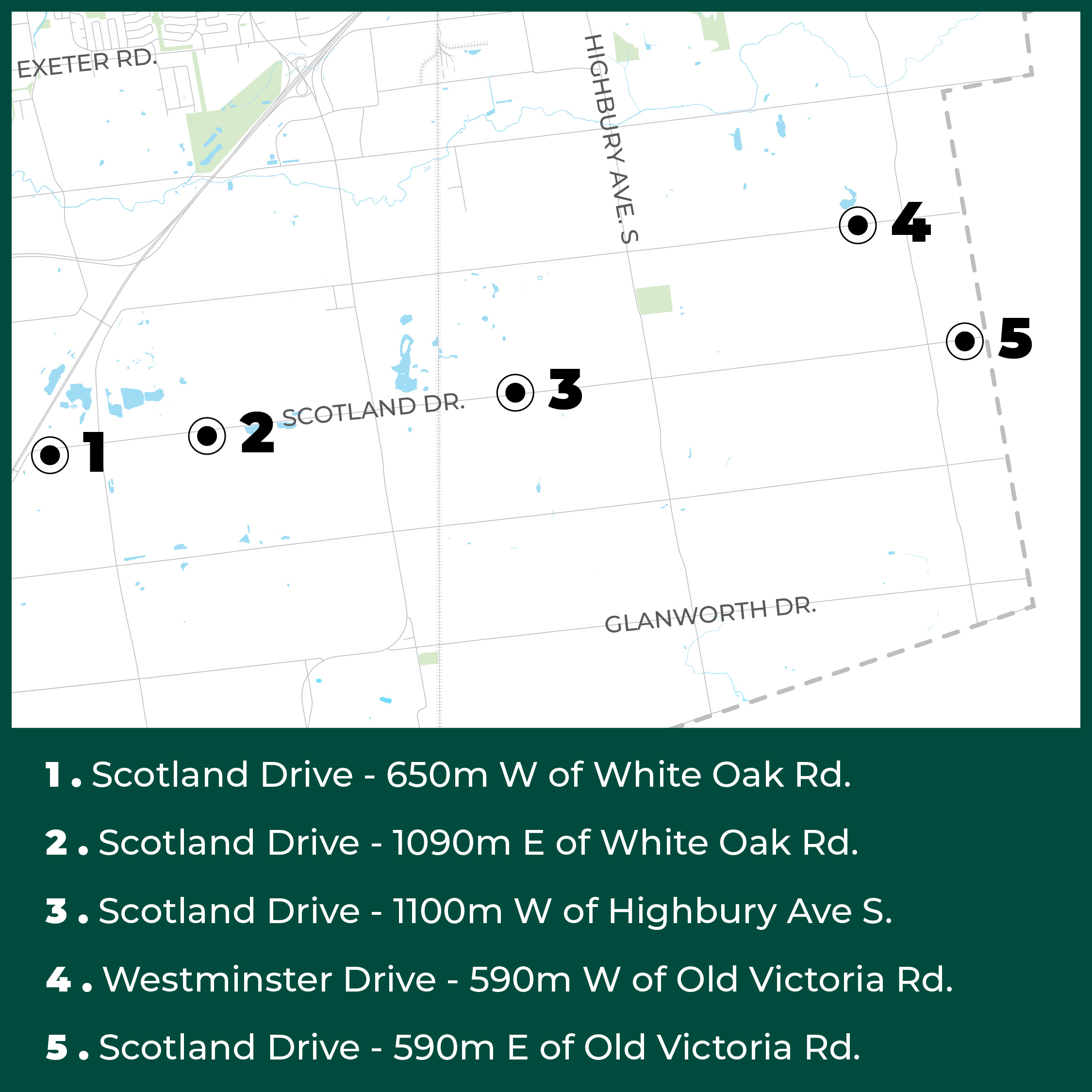 A map showing the areas where the culvert replacement will take place in the south end of the city.