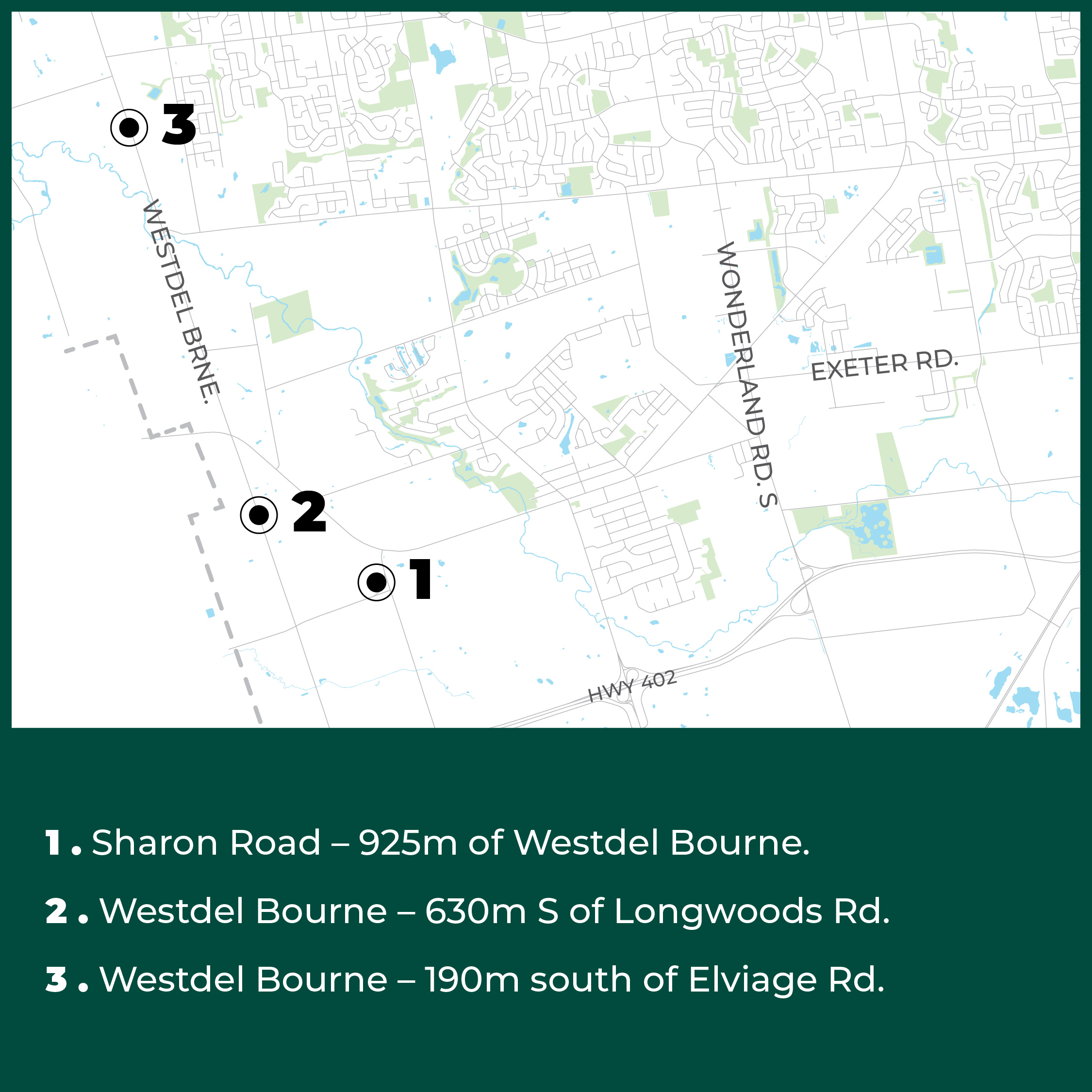 A map showing the impacted areas for the culvert replacements in the south end of London.