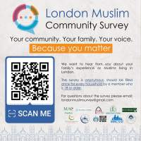 Muslim community survey poster with QR code