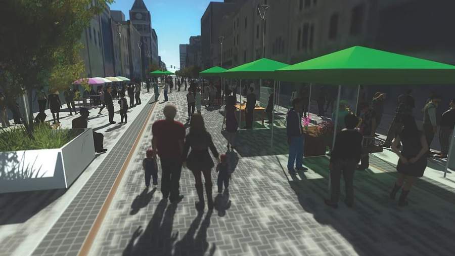 A pre-construction rendering of Dundas Place.